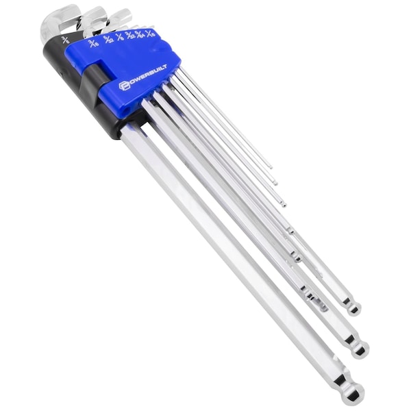9Pc SAE Stubby & Extra Long Hex Ball  End Hex Wrench Set
